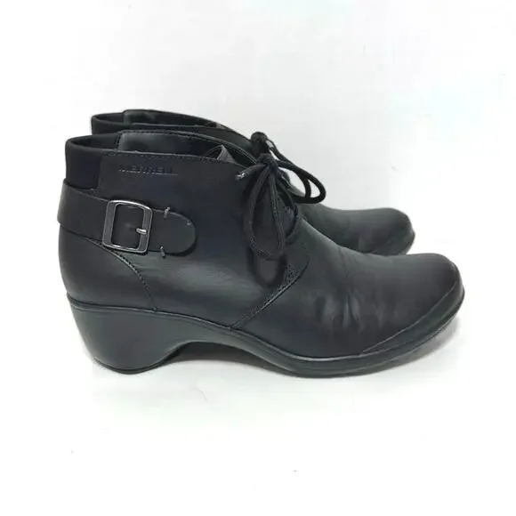 Merrell Women's Veranda Black Leather Lace Up Ankle Bootie Boots Size 7 - Picture 2 of 8